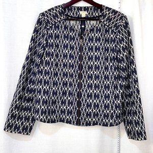 J. Crew Moto Blazer Jacket Large Navy and White